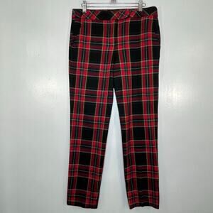 TRINA TURK Tartan Plaid Trousers Pants Stretchy Size 8 Red/Black Women Casual